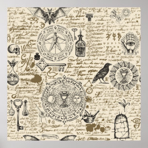 seamless pattern on a theme of alchemy in vintage poster