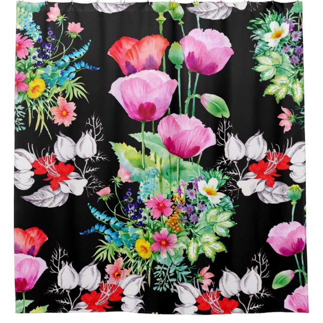 Seamless pattern on black background. Colourful il Shower Curtain (Front)