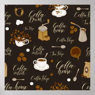 Seamless pattern on tea and coffee theme in retro  poster
