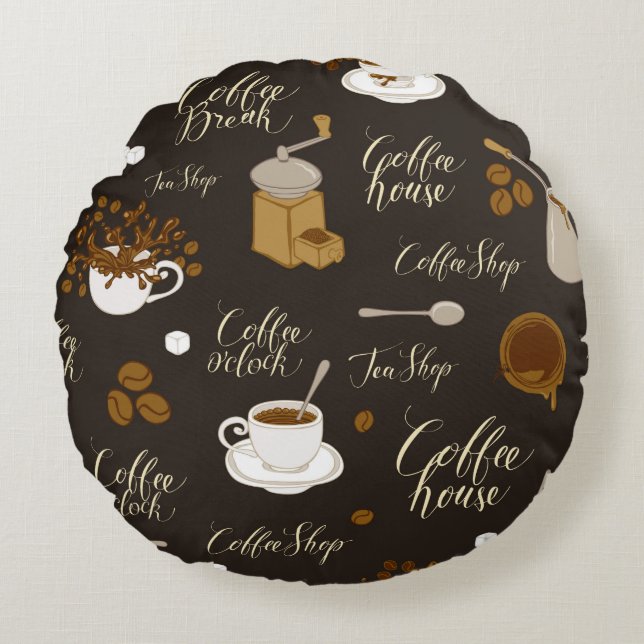 Seamless pattern on tea and coffee theme in retro  round cushion (Front)