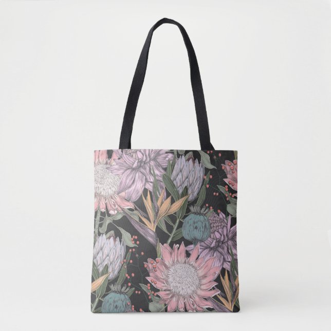 Seamless pattern paradise tropical flowers sketch, tote bag (Front)