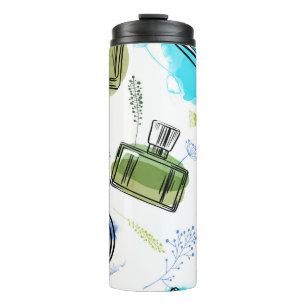 Seamless pattern parfum bottle and watercolor text