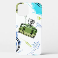 Seamless pattern parfum bottle and watercolor text