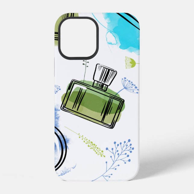 Seamless pattern parfum bottle and watercolor text iPhone case (Back)