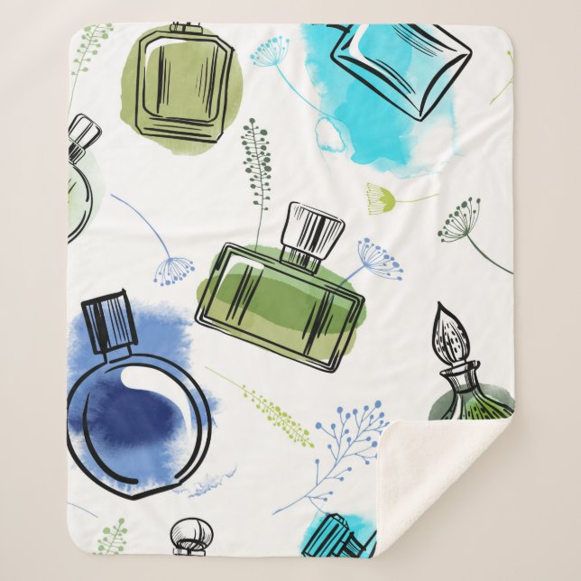 Seamless pattern parfum bottle and watercolor text sherpa blanket (Front)