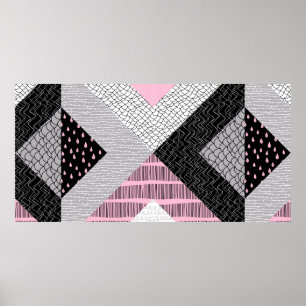 Seamless pattern, patchwork tiles. Freehand drawin Poster