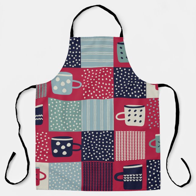 Seamless pattern, patchwork with hand drawn cups,  apron (Front)