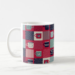 Seamless pattern, patchwork with hand drawn cups, coffee mug