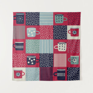 Seamless pattern, patchwork with hand drawn cups, tapestry