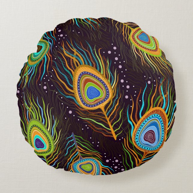 Seamless pattern "Peacock feathers" Round Cushion (Front)