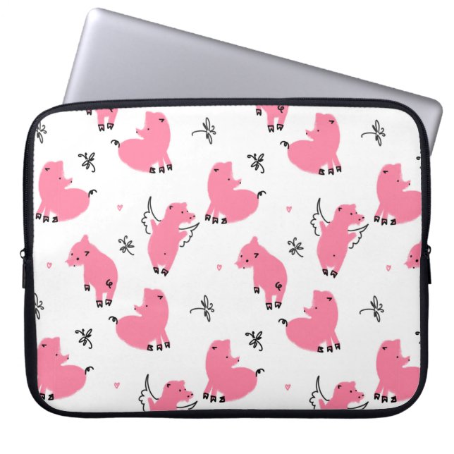Seamless pattern piglet dont fly laptop sleeve (Front)