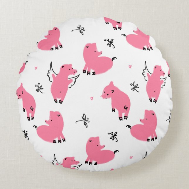 Seamless pattern piglet dont fly round cushion (Front)