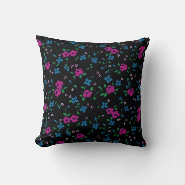 Seamless Pattern Pink blue flowers, green leaves Cushion (Front)