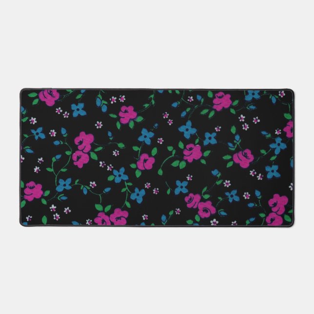 Seamless Pattern Pink blue flowers, green leaves Desk Mat (Front)