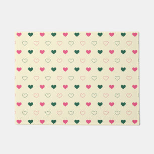 Seamless Pattern - Pink & Green Hearts on Cream Doormat