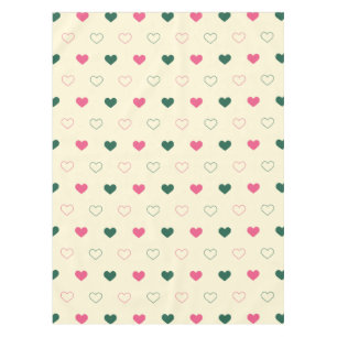 Seamless Pattern - Pink & Green Hearts on Cream Tablecloth