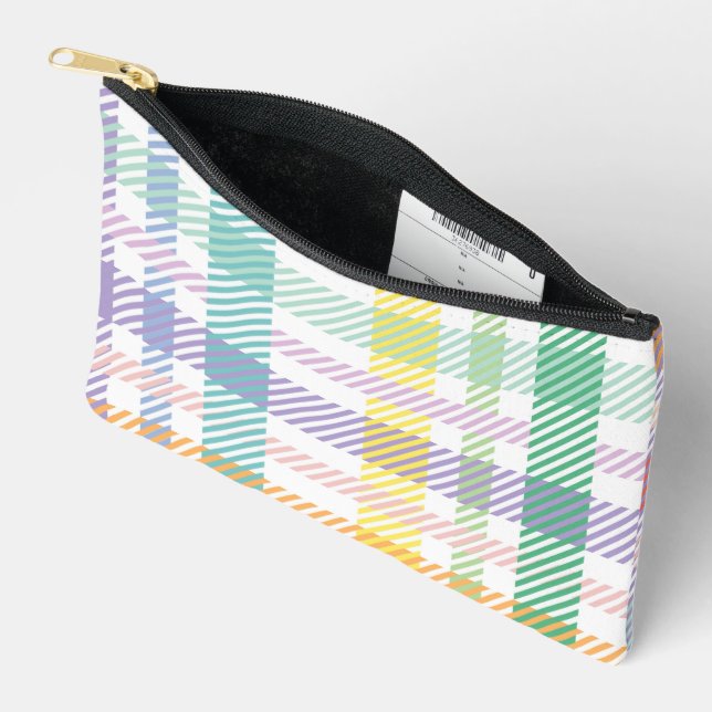 Seamless Pattern Plaid Light Colourful Accessory Pouch (Open)