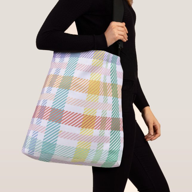 Seamless Pattern Plaid Light Colourful Crossbody Bag (Close Up)