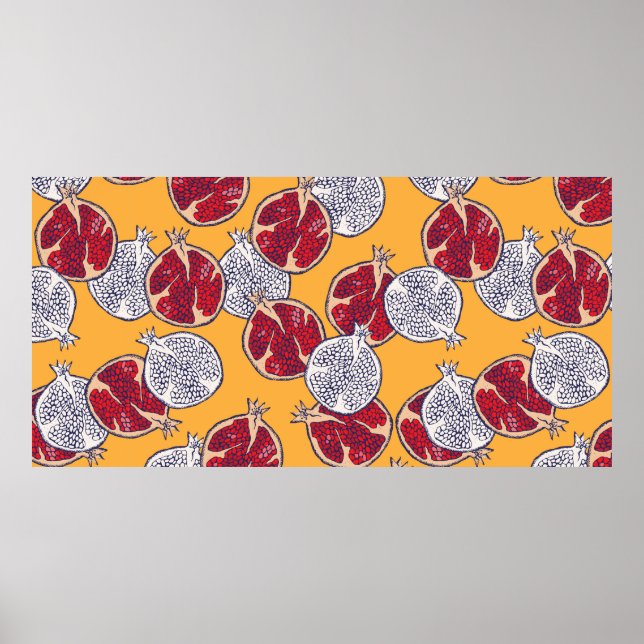 Seamless pattern. Pomegranate hand drawn.  Poster (Front)