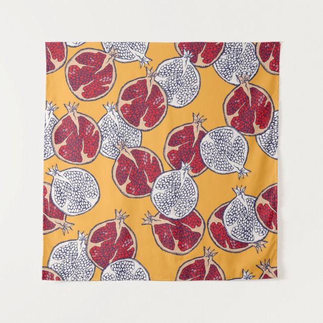 Seamless pattern. Pomegranate hand drawn.  Tapestry (Front)