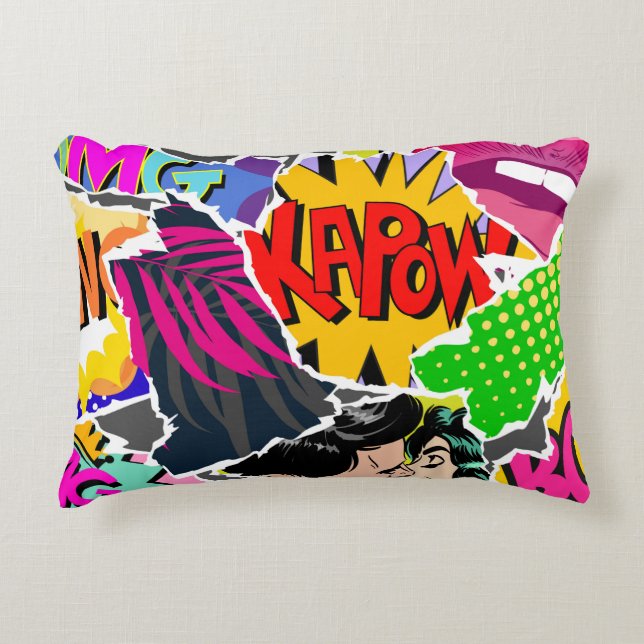 Seamless pattern pop art comics style. Collage of  Decorative Cushion (Front)