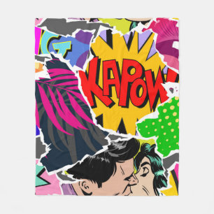 Seamless pattern pop art comics style. Collage of Fleece Blanket
