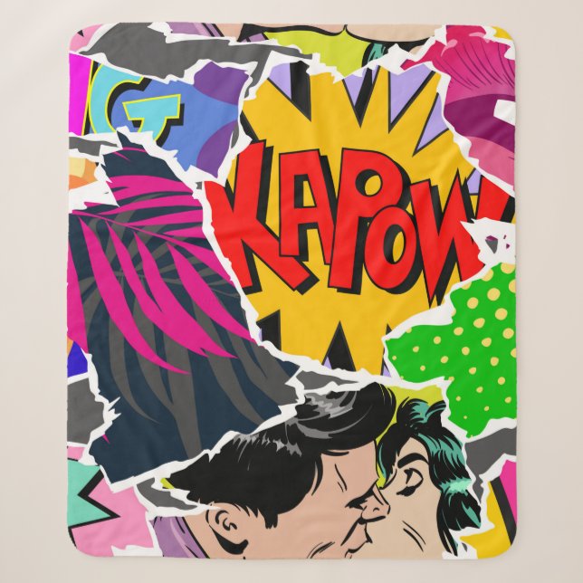 Seamless pattern pop art comics style. Collage of  Sherpa Blanket (Front)
