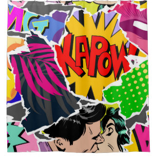 Seamless pattern pop art comics style. Collage of Shower Curtain