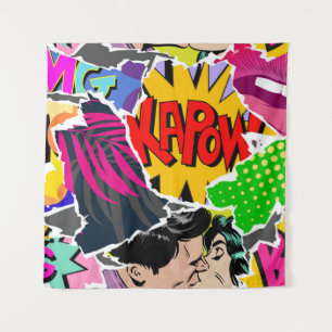 Seamless pattern pop art comics style. Collage of Tapestry