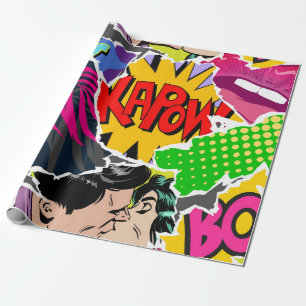 Seamless pattern pop art comics style. Collage of  Wrapping Paper
