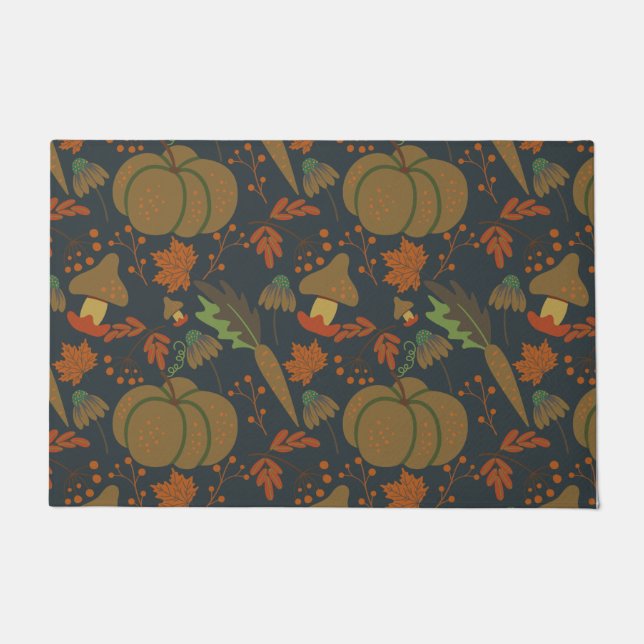 Seamless pattern Pumpkin & carrot dark background Doormat (Front)