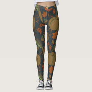 Seamless pattern Pumpkin & carrot dark background Leggings