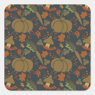 Seamless pattern Pumpkin & carrot dark background Square Sticker