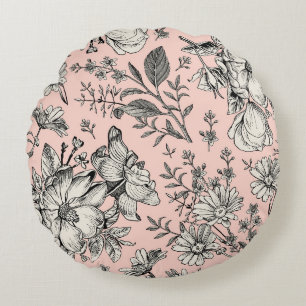 Seamless pattern. Realistic blooming isolated flow Round Cushion