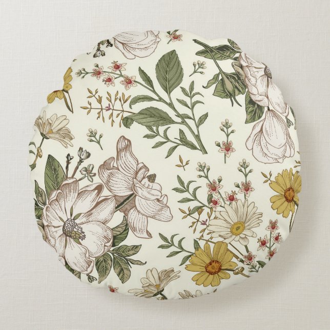 Seamless pattern. Realistic blooming isolated flow Round Cushion (Front)
