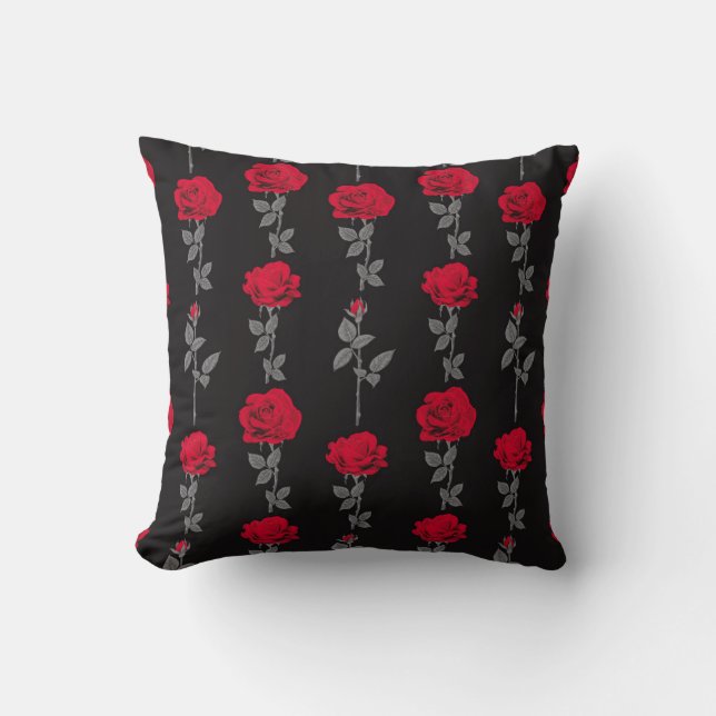 Seamless pattern red rose flowers vintage abstract cushion (Front)