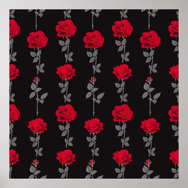 Seamless pattern red rose flowers vintage abstract poster (Front)