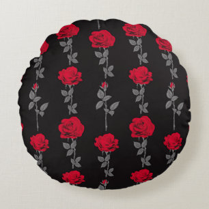 Seamless pattern red rose flowers vintage abstract round cushion