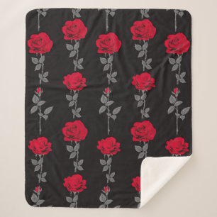 Seamless pattern red rose flowers vintage abstract sherpa blanket