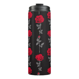 Seamless pattern red rose flowers vintage abstract thermal tumbler