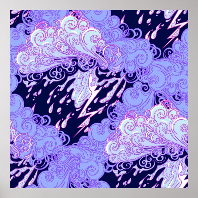 Seamless pattern. Retro style curly decorative clo Poster (Front)