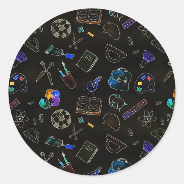 Seamless pattern school supplies, school classic round sticker (Front)