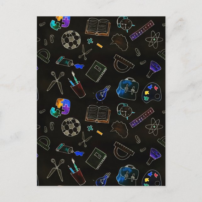 Seamless pattern school supplies, school postcard (Front)
