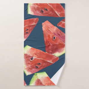 Seamless pattern. Slices of watercolor watermelon. Bath Towel