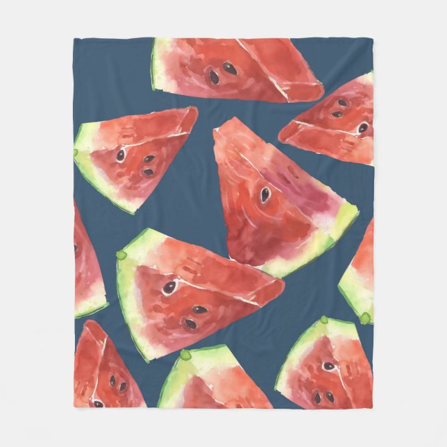 Seamless pattern. Slices of watercolor watermelon. Fleece Blanket (Front)