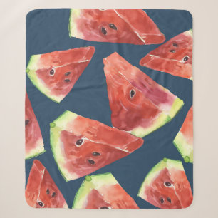 Seamless pattern. Slices of watercolor watermelon. Sherpa Blanket