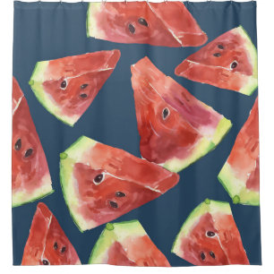 Seamless pattern. Slices of watercolor watermelon. Shower Curtain