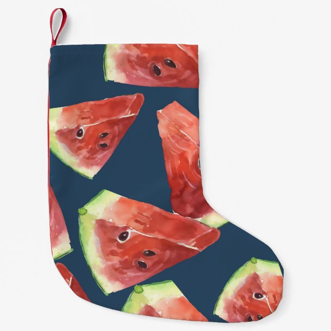 Seamless pattern. Slices of watercolor watermelon. Small Christmas Stocking (Front)