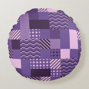 Seamless pattern. Square tiles with chaotic orname Round Cushion