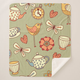 Seamless pattern "summer tea party" sherpa blanket